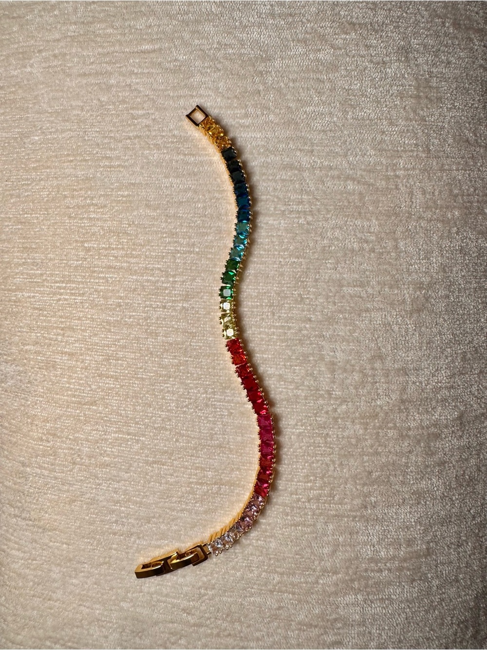 Gold Toned Rainbow Tennis Bracelet - Multicolor Crystals